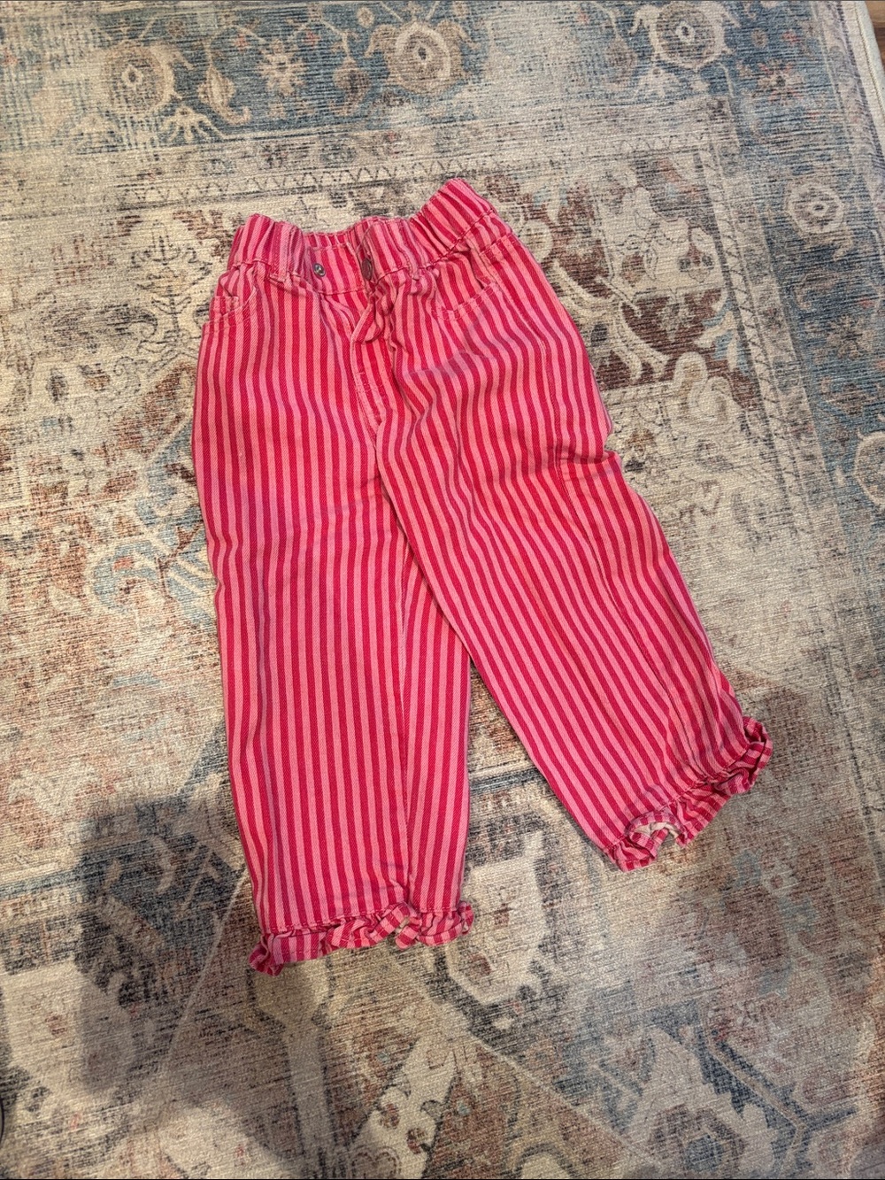 Zara toddler Girls Pink Striped jeans with ruffles